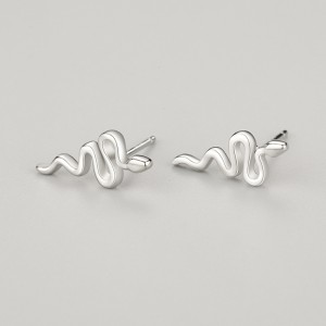 925 Sterling Silver Minimalist Snake-Shape Stud Earring 40400147