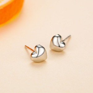 925 Sterling Silver Polished Shiny Heart Stud Earring 40400148