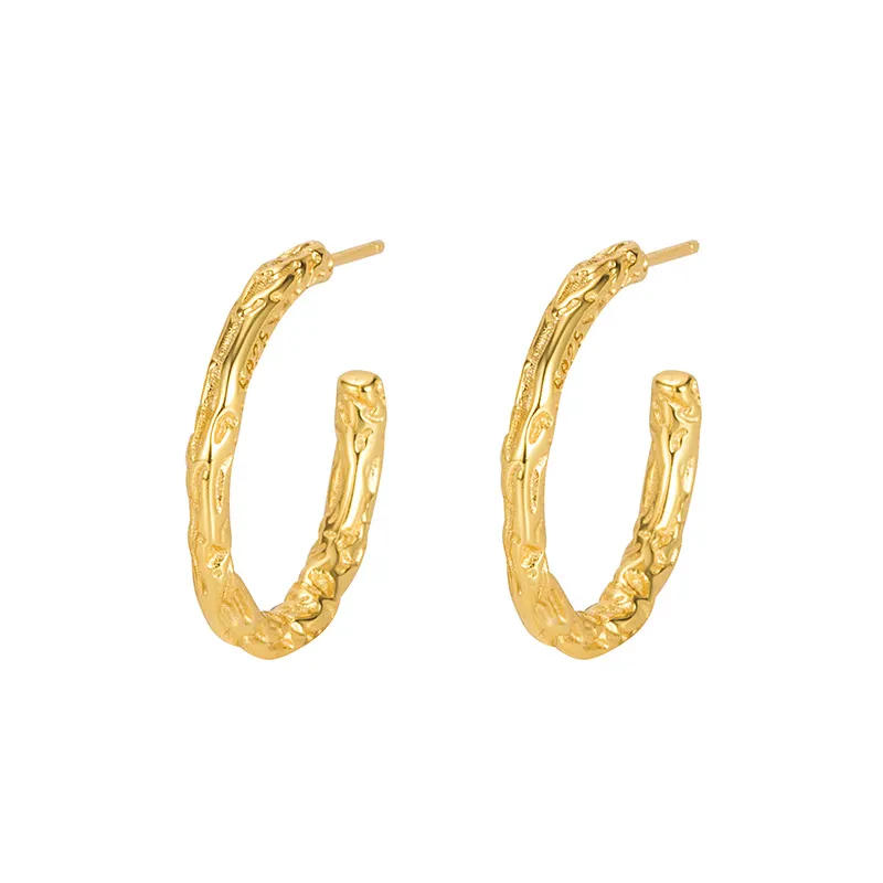 925 Sterling Silver Irregular Crinkled Texture C-Hoop Earrings 40400150 925 Sterling Silver Irregular Crinkled Texture C-Hoop Earrings 40400150