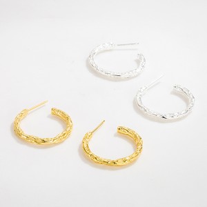 925 Sterling Silver Irregular Crinkled Texture C-Hoop Earrings 40400150 925 Sterling Silver Irregular Crinkled Texture C-Hoop Earrings 40400150