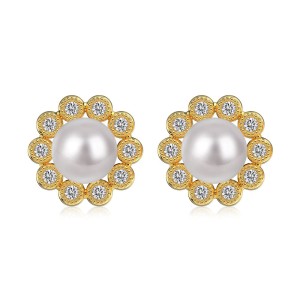 Pearls Zirconia Flower Stud Earring 40500013