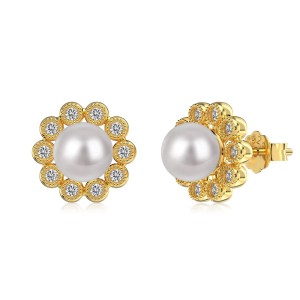 Pearls Zirconia Flower Stud Earring 40500013