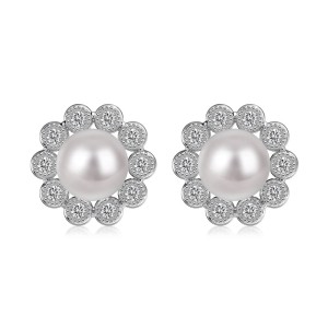 Pearls Zirconia Flower Stud Earring 40500013