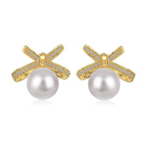 Zirconia Bow Pearls Stud Earring 40500015