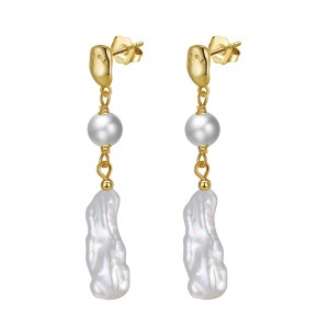 925 Sterling Silver Baroque Fresh Water Pearl Stud Earring 40500017