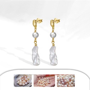 925 Sterling Silver Baroque Fresh Water Pearl Stud Earring 40500017