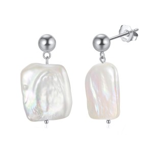 925 Sterling Silver Baroque Fresh Water Pearl Stud Earring 40500019