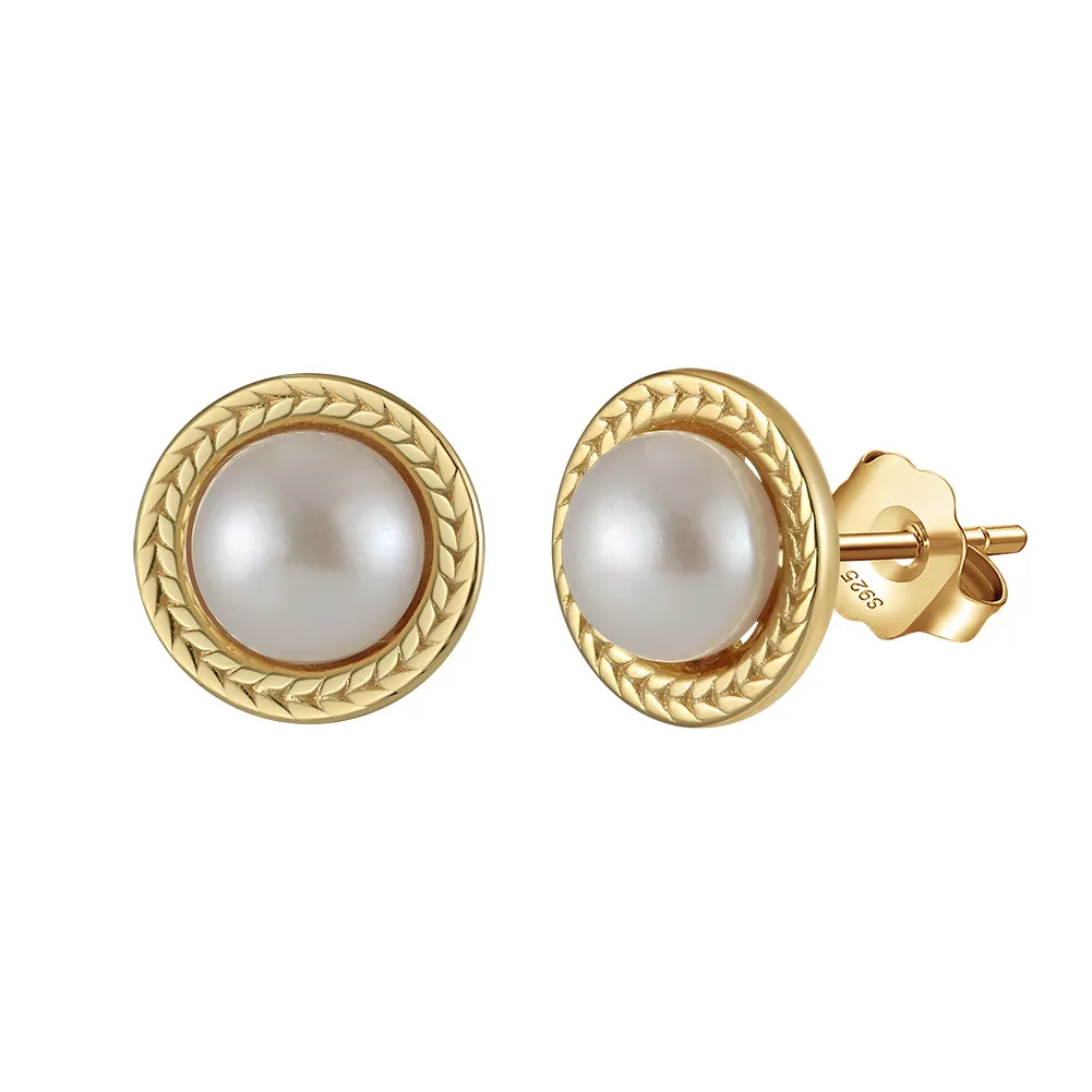 925 Sterling Silver Vintage Fresh Water Pearl Stud Earring 40500020