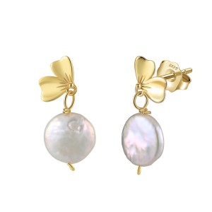 925 Sterling Silver Fresh Water Pearl Butterfly Earring 40500023