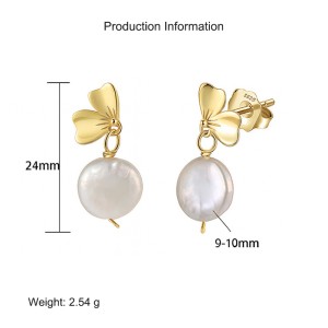 925 Sterling Silver Fresh Water Pearl Butterfly Earring 40500023