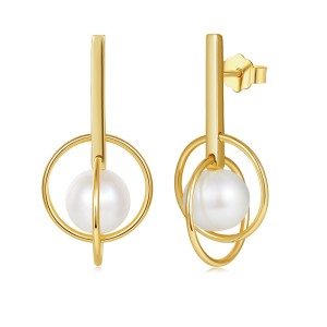925 Sterling Silver Fresh Water Pearl Geometric Stud Earring 40500024