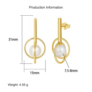 925 Sterling Silver Fresh Water Pearl Geometric Stud Earring 40500024