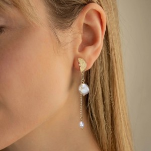 925 Sterling Silver Fresh Water Pearl Tassel Stud Earring 40500025