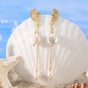 925 Sterling Silver Fresh Water Pearl Tassel Stud Earring 40500025