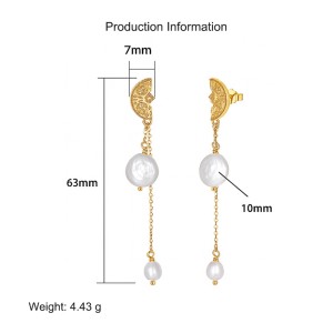 925 Sterling Silver Fresh Water Pearl Tassel Stud Earring 40500025