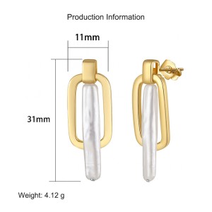 925 Sterling Silver Geometric Fresh Water Pearl Stud Earring 40500026