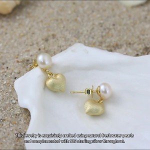925 Sterling Silver Fresh Water Pearl Heart Pendant Earring 40500027