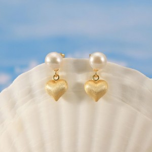 925 Sterling Silver Fresh Water Pearl Heart Pendant Earring 40500027