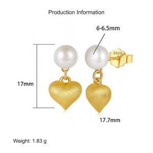 925 Sterling Silver Fresh Water Pearl Heart Pendant Earring 40500027