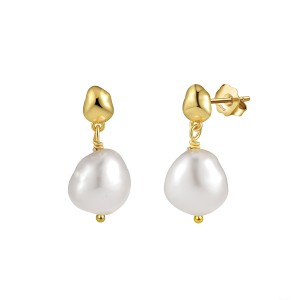 925 Sterling Silver Irregular Fresh Water Pearl Stud Earring 40500028