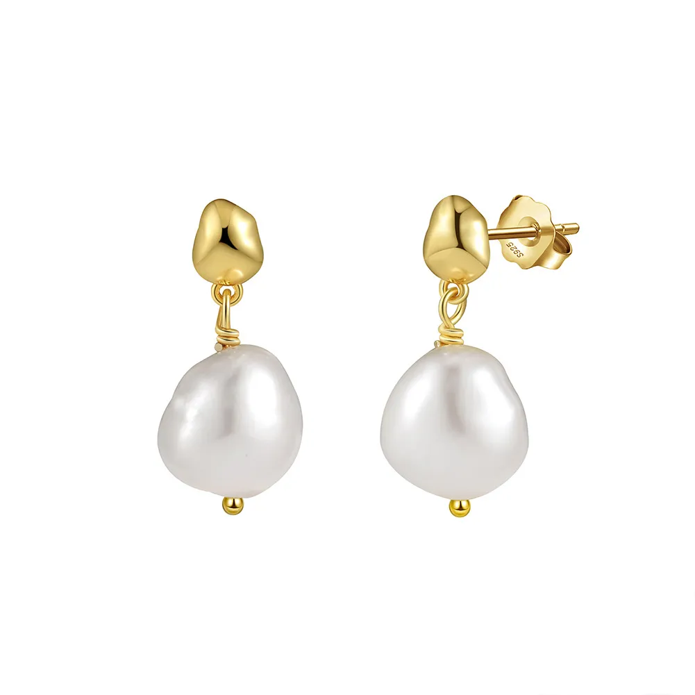 925 Sterling Silver Irregular Fresh Water Pearl Stud Earring 40500028