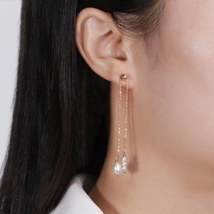 925 Sterling Silver Fresh Water Pearl Tassel Stud Earring 40500029