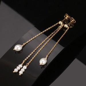 925 Sterling Silver Fresh Water Pearl Tassel Stud Earring 40500029