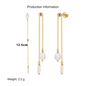 925 Sterling Silver Fresh Water Pearl Tassel Stud Earring 40500029