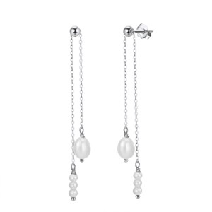 925 Sterling Silver Fresh Water Pearl Tassel Stud Earring 40500029