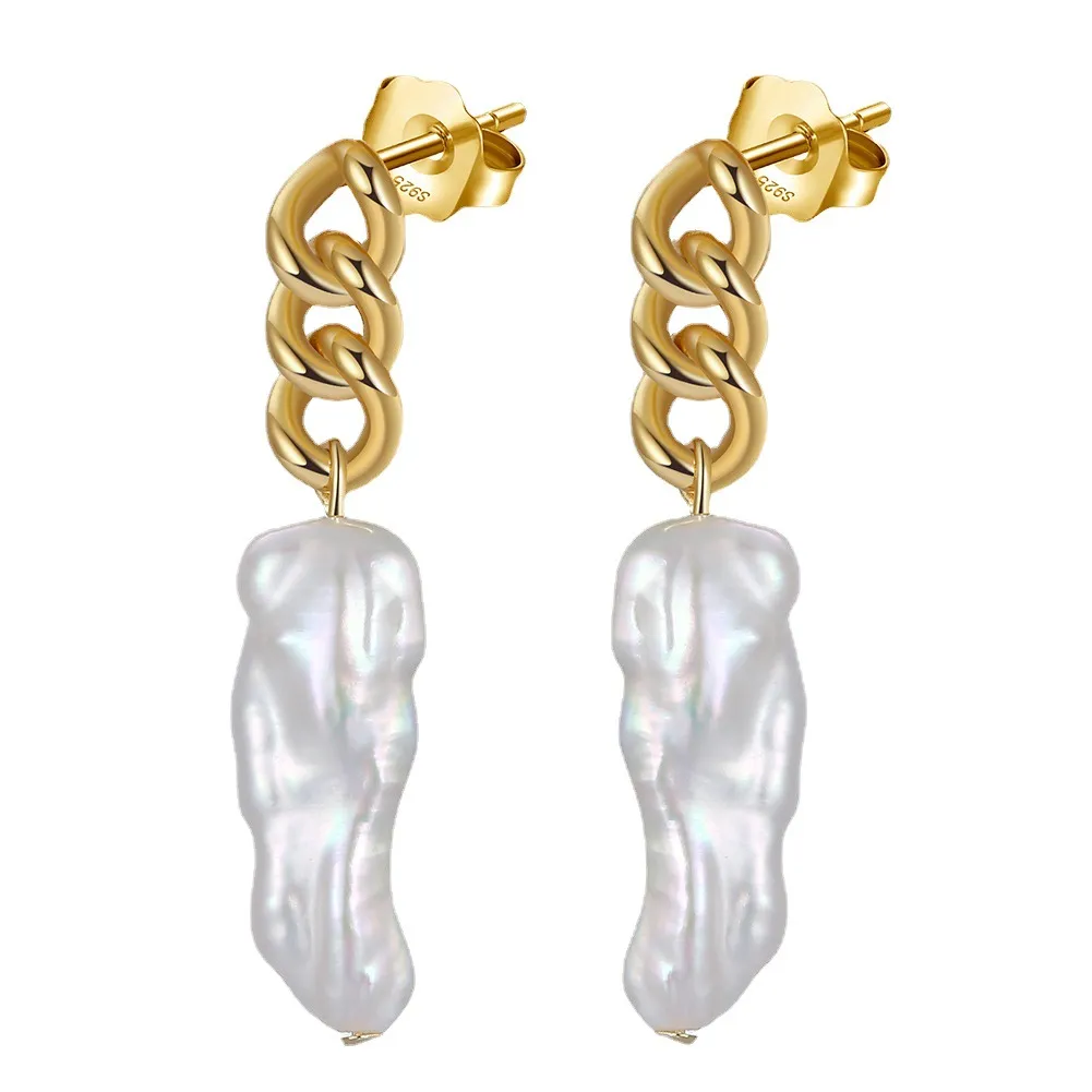 925 Sterling Silver Baroque Fresh Water Pearl Stud Earring 40500030