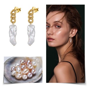 925 Sterling Silver Baroque Fresh Water Pearl Stud Earring 40500030