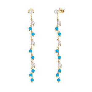 925 Sterling Silver Turquoise Fresh Water Pearl Tassel Earring 40500031