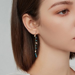 925 Sterling Silver Turquoise Fresh Water Pearl Tassel Earring 40500031