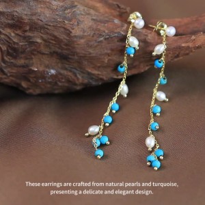 925 Sterling Silver Turquoise Fresh Water Pearl Tassel Earring 40500031