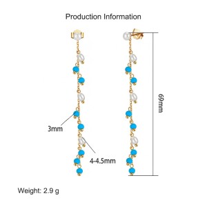 925 Sterling Silver Turquoise Fresh Water Pearl Tassel Earring 40500031