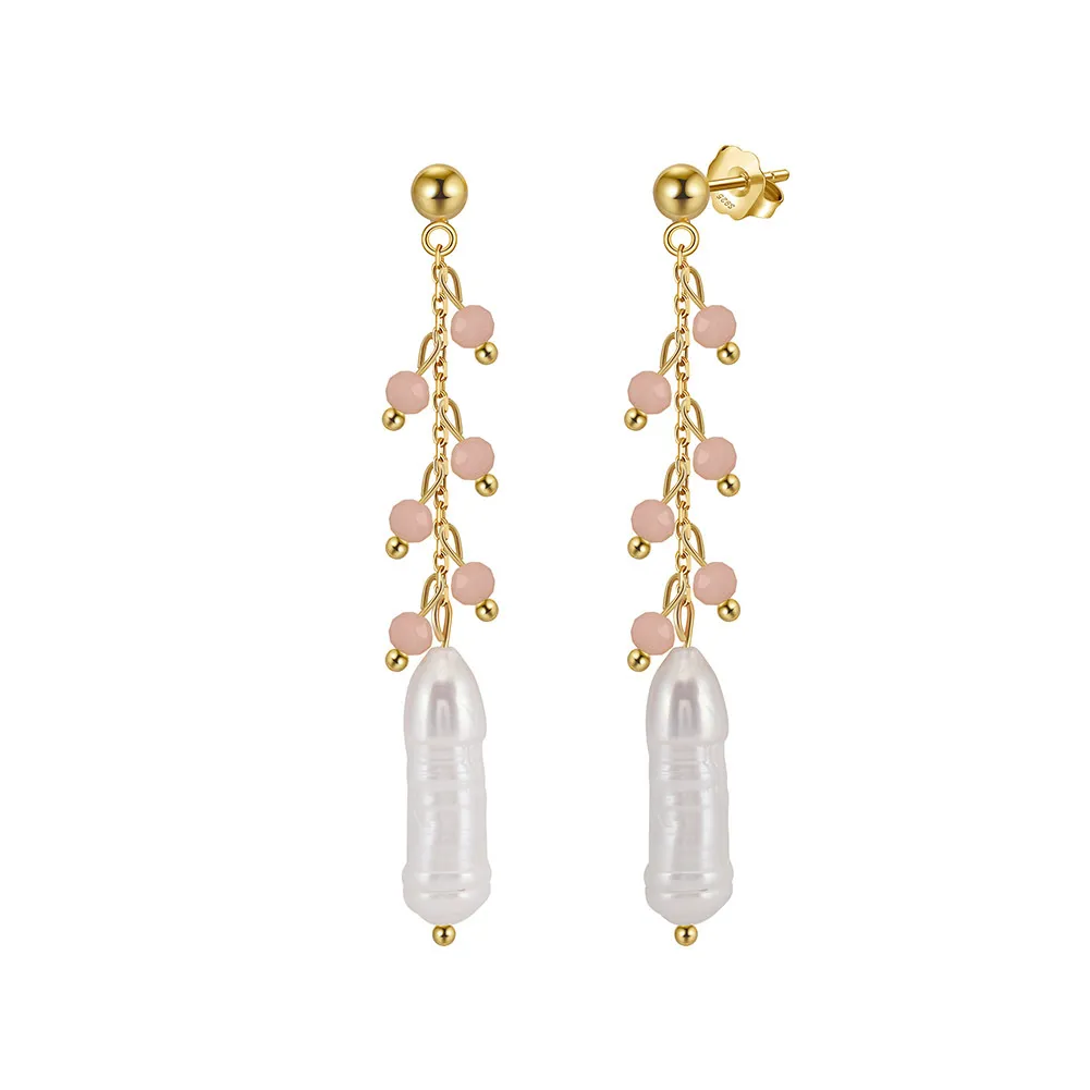 925 Sterling Silver Opal Baroque Fresh Water Pearl Earring 40500032