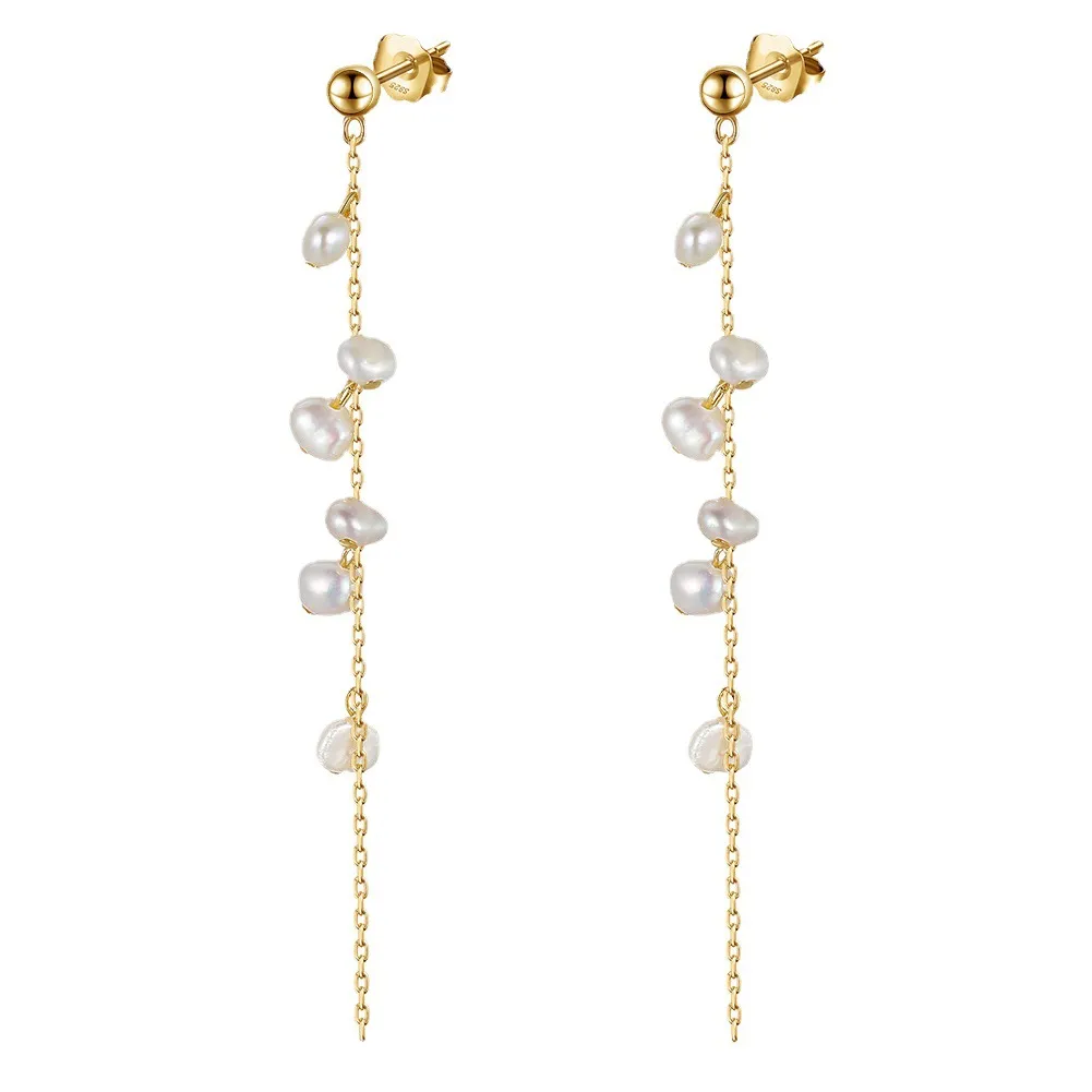 925 Sterling Silver Baroque Fresh Water Pearl Tassel Stud Earring 40500035