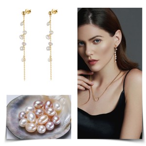 925 Sterling Silver Baroque Fresh Water Pearl Tassel Stud Earring 40500035