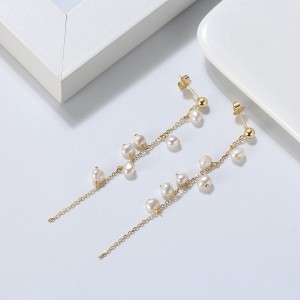925 Sterling Silver Baroque Fresh Water Pearl Tassel Stud Earring 40500035