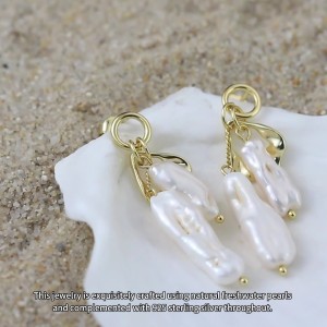 925 Sterling Silver Irregular Baroque Fresh Water Pearl Earring 40500038