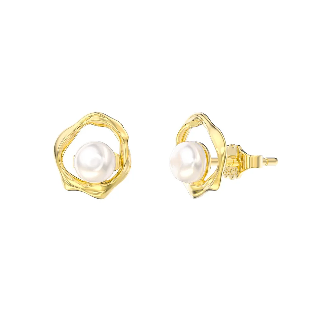 925 Sterling Silver Mobius Fresh Water Pearl Stud Earring 40500041