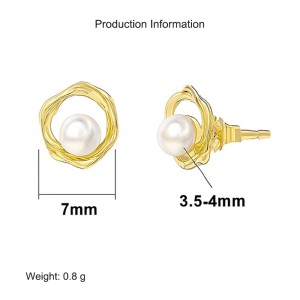 925 Sterling Silver Mobius Fresh Water Pearl Stud Earring 40500041