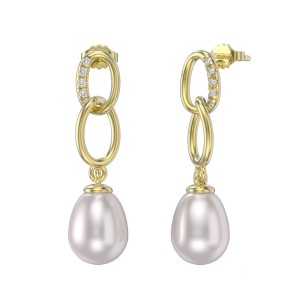 925 Sterling Silver Fresh Water Pearl Chain Stud Earring 40500042