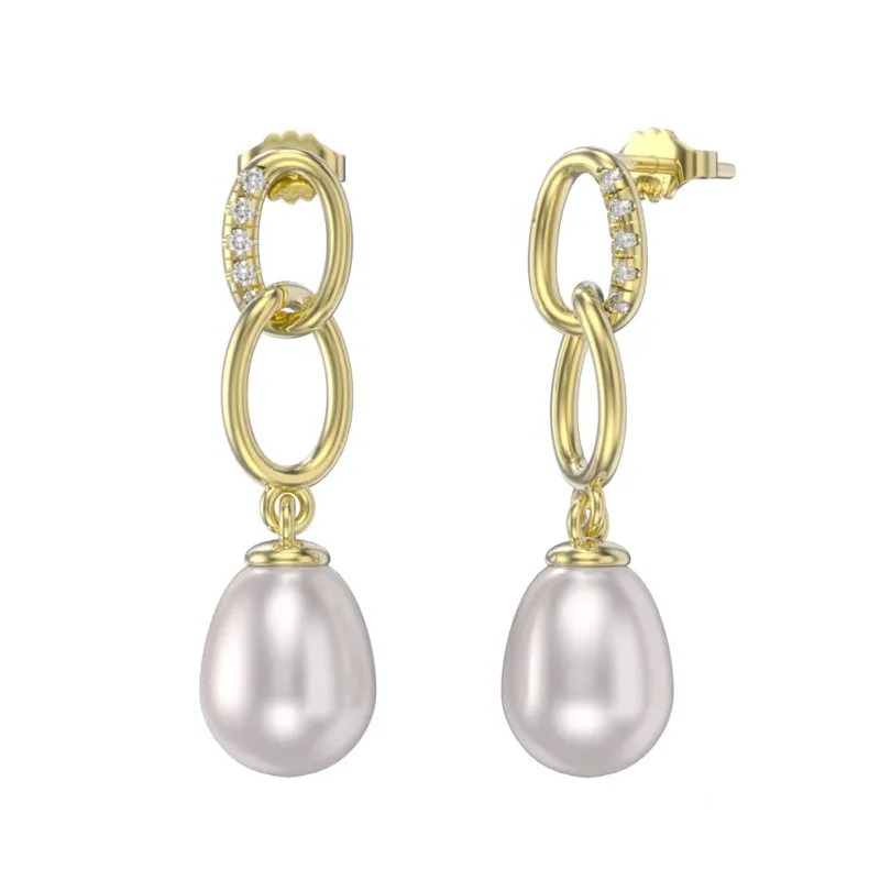 925 Sterling Silver Fresh Water Pearl Chain Stud Earring 40500042