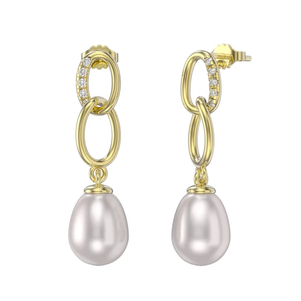925 Sterling Silver Fresh Water Pearl Chain Stud Earring 40500042