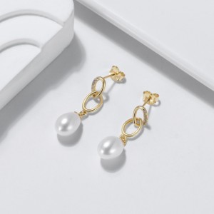 925 Sterling Silver Fresh Water Pearl Chain Stud Earring 40500042