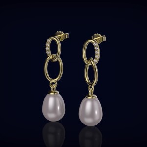 925 Sterling Silver Fresh Water Pearl Chain Stud Earring 40500042