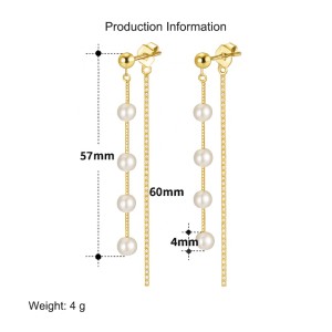 925 Sterling Silver Fresh Water Pearl  Zirconia Tassel Stud Earring 40500043