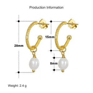 925 Sterling Silver Vintage Fresh Water Pearl Hoop Stud Earring 40500045