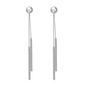 925 Sterling Silver Fresh Water Pearl Zirconia Tassel Stud Earring 40500046